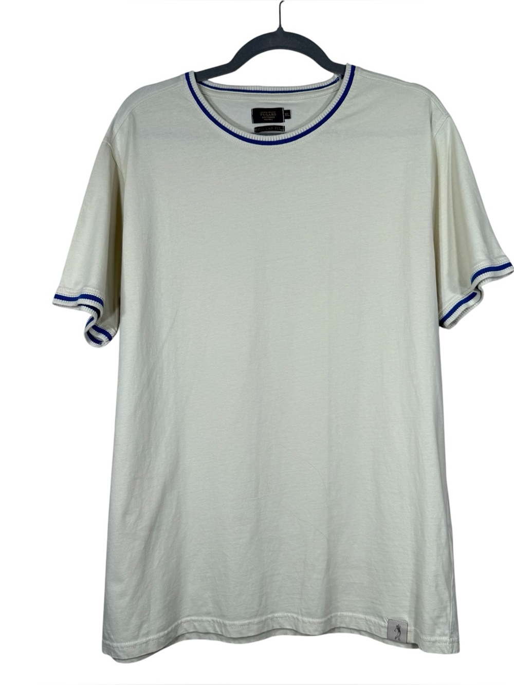 Fusaro Antonio Napoli Beige 100% Cotton Tshirt With Blue Trim Size XL